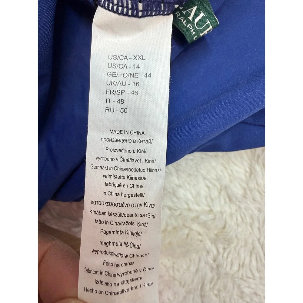 Lauren Ralph Lauren Swimsuit Women XXL Blue Surplice‎ Ruched One Piece NWT